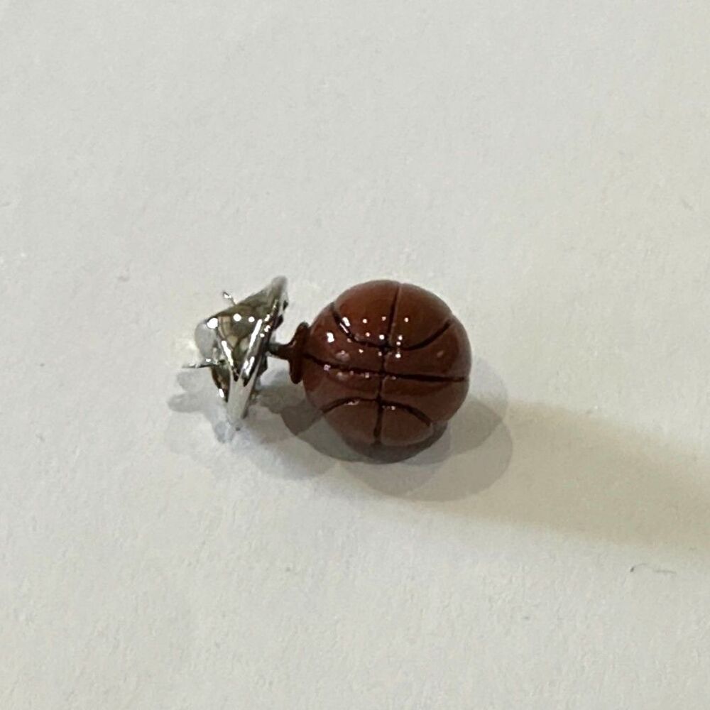 Basketball Enamel Lapel Pin — Brown & Silver Tone